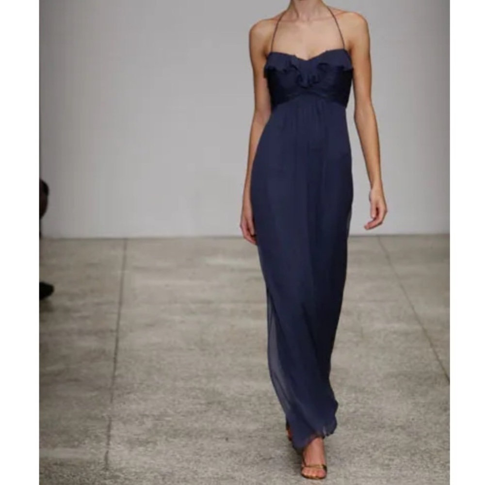 AMSALE navy blue halter-strap bridesmaid gown size 10 ( style G425C)